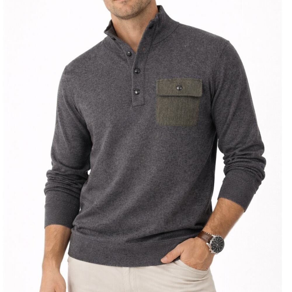 Banana Republic Mens 1/4 Snap Sweater Italian Merino Wool Gray Minimalist Preppy